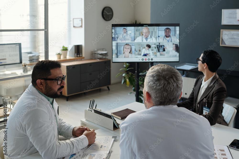 group of diverse medical experts participating in an online conference